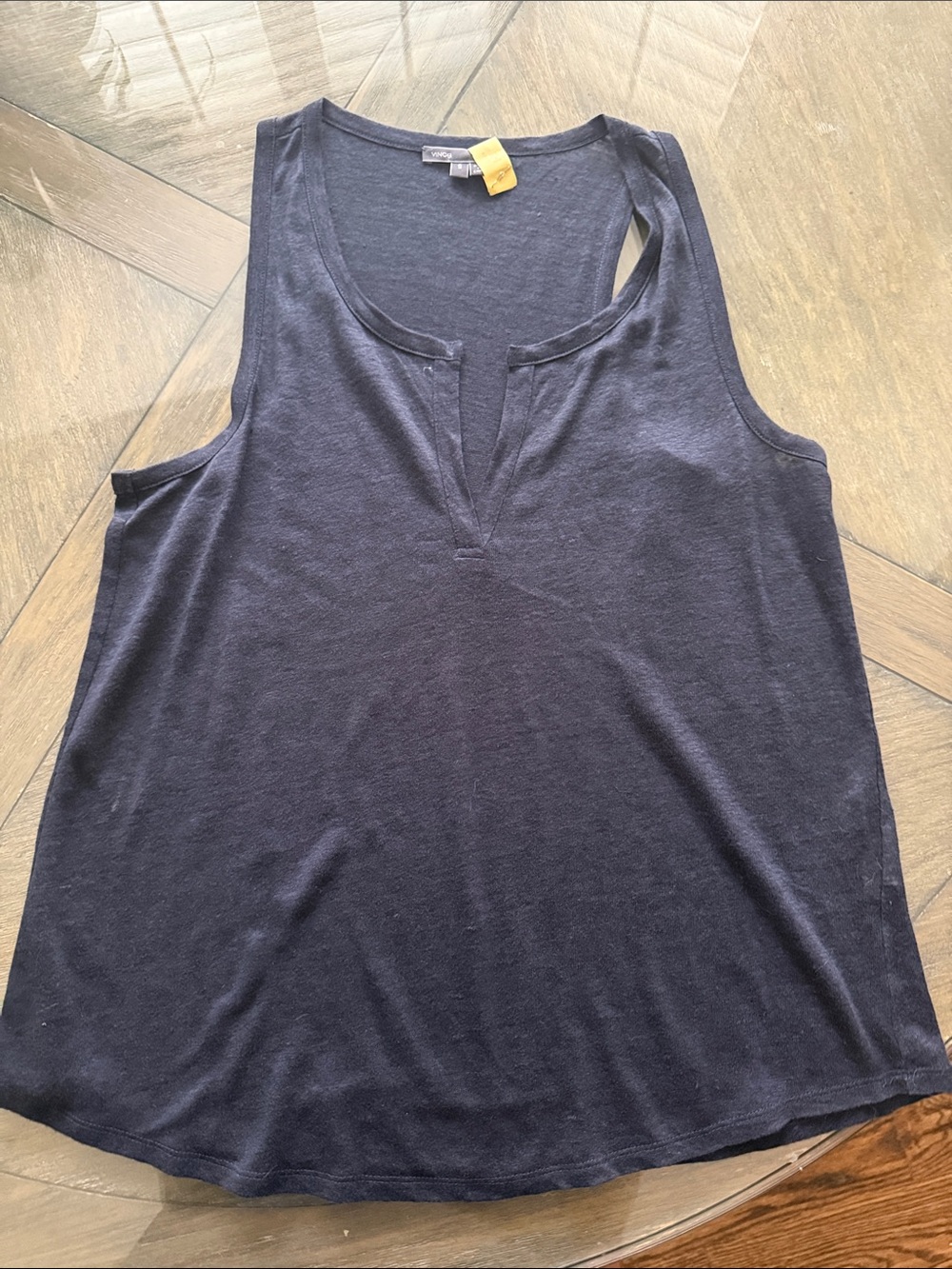 Vince Navy Notch V-Neck Tank Top